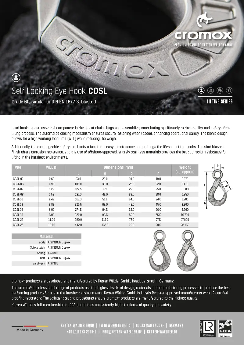cromox® Self Locking Eye Hook COSL