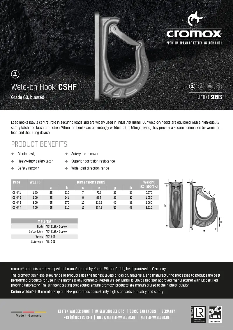 cromox® Weld-on Hook CSHF